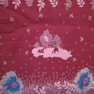 Burgundy Red Farmhouse Country Floral Fabric Butterflies Animals Blue Pink